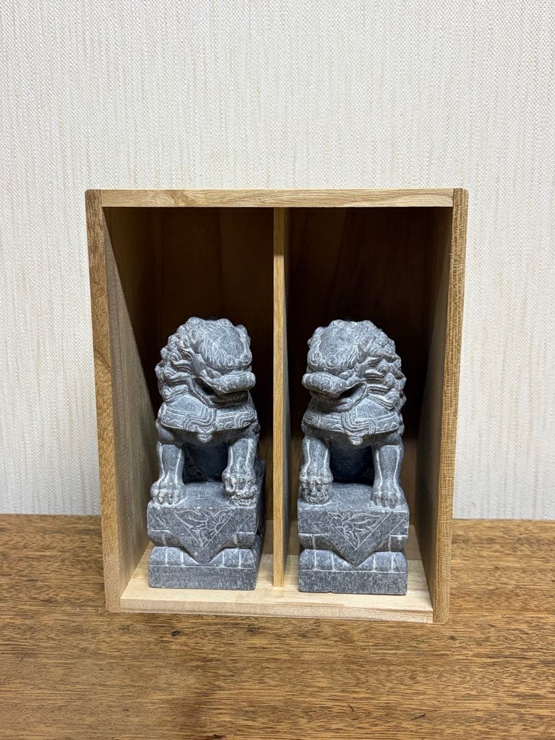 石製 獅子像 約14cm グレー